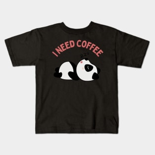 Tired Panda I need coffee lover coffee addict This Girl Runs On Caffeine And Sarcasm Funny Kids T-Shirt